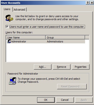come disattivare il nome utente automatico in Windows XP