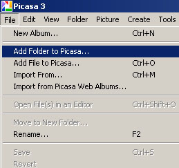 disable folder scanning, add folder to picasa