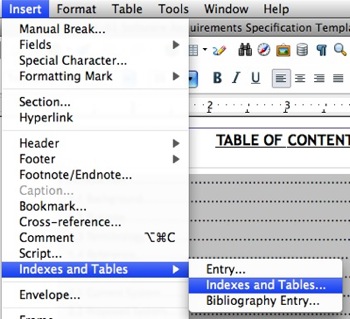 libreoffice table of contents command, table of content