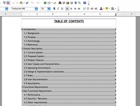 libreoffice table of contents