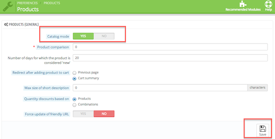 prestashop enable catalog mode