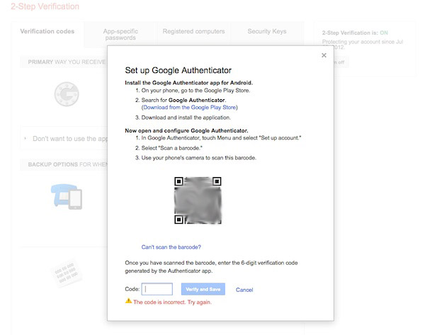 google authenticator code is- ncorrect